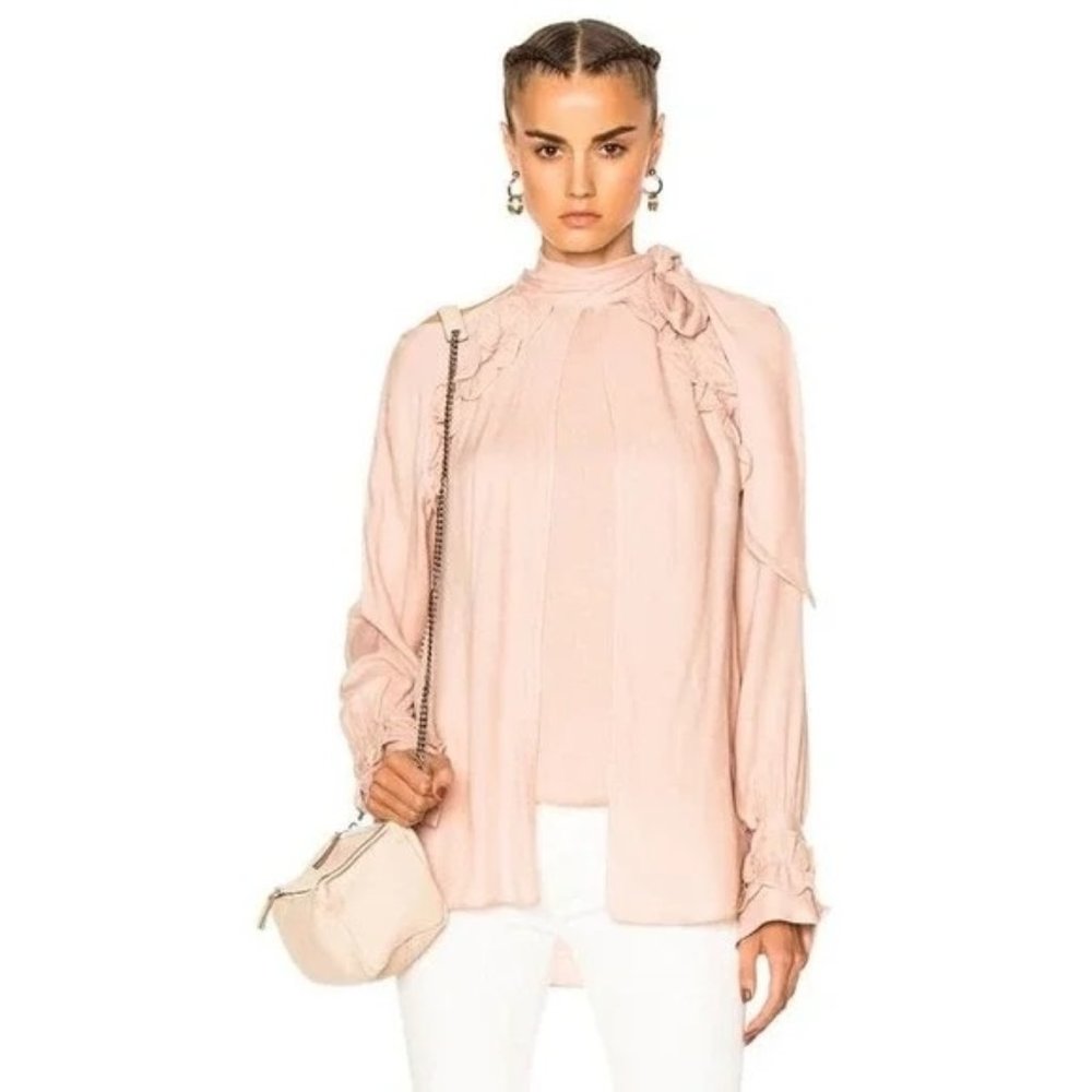 IRO Blush Pink Frejan Ruffle Cold Shoulder Self Tie Tunic Blouse Size 40 L